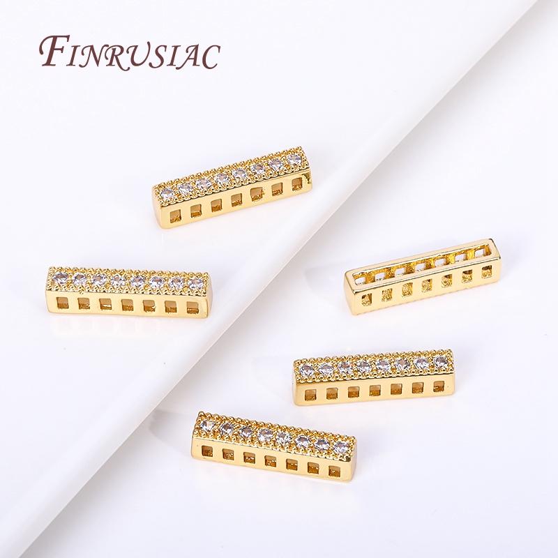 Per Fittings per Gioielli Fatti a Mano DIY, Ottone Placcato Oro 18K Metallo Intarsiato Perline di Zircone Separatori Connettore Quadrato Distanziatore
