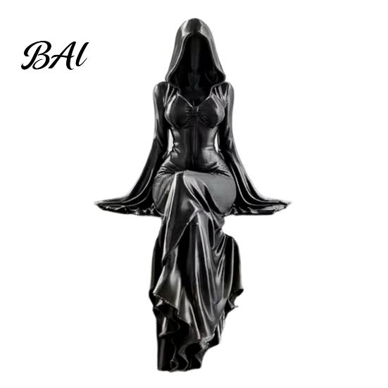 Elegant Gothic Bookshelf Decor 3D Printed Reaper Goddess Figurine, Ethereal Hooded Figure Sculpture, Dark Girl Sculpture Fantasy Statue Collectible