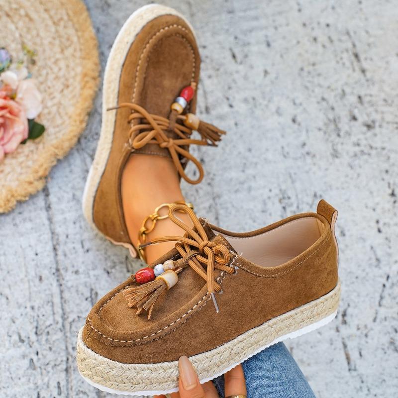 Women's Platform Fashion Single Shoes Fall New Retro Versatile Front Strap Beaded