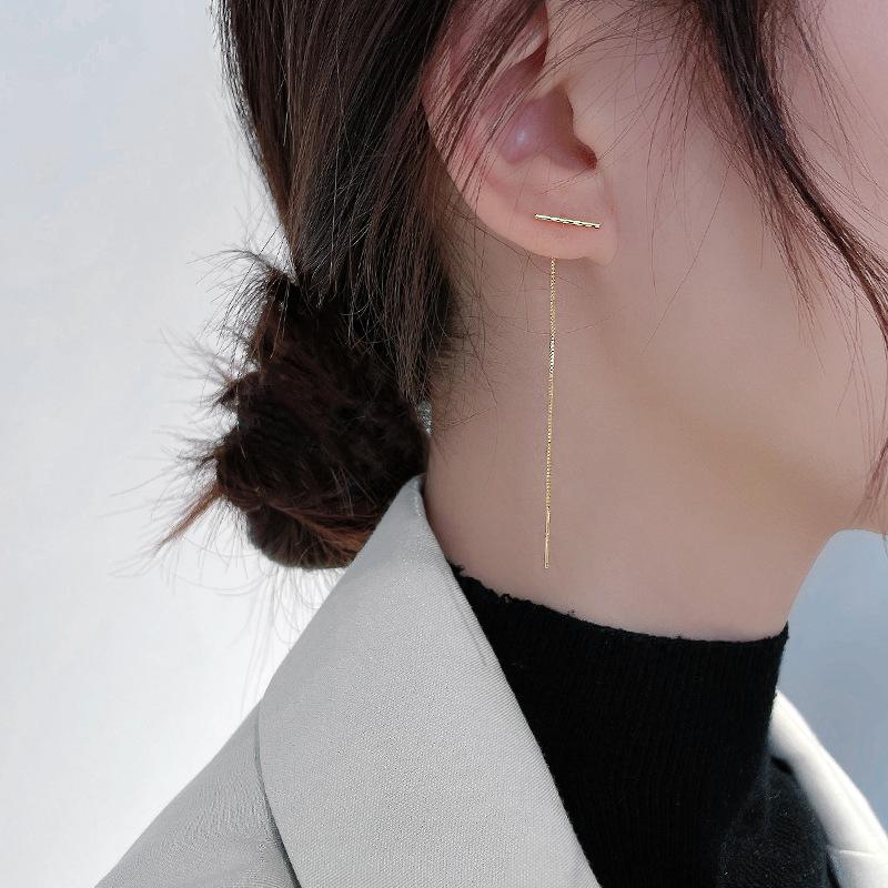 New Earrings with Straight Ear Lines, Feminine Temperament, Japanese and Korean Versions, Simple and Fashionable Chain Long Ear Accessories