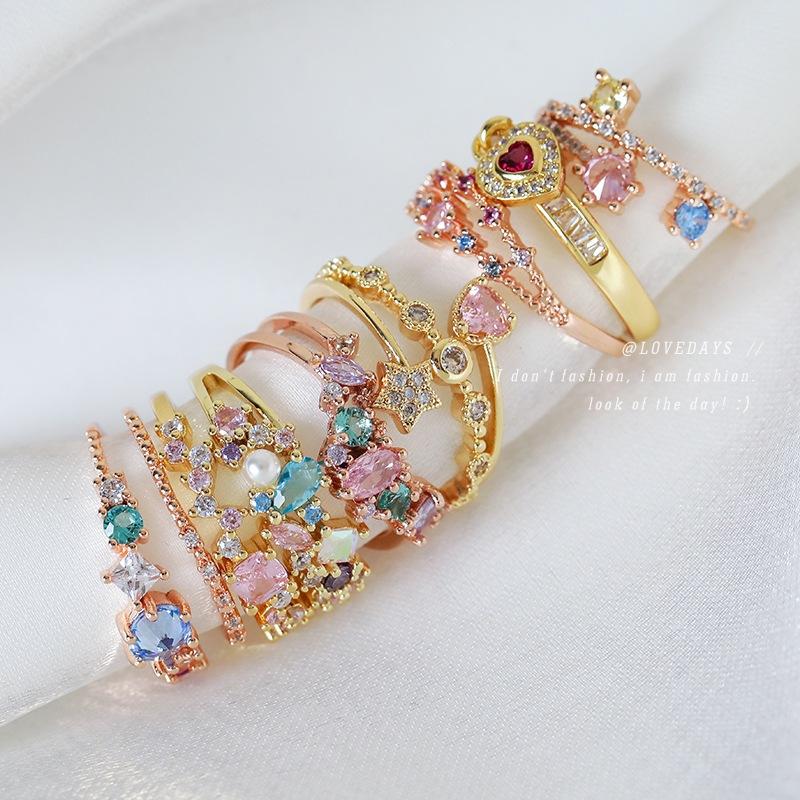 Light luxury niche European and American zircon love ring, female ins design open index finger ring