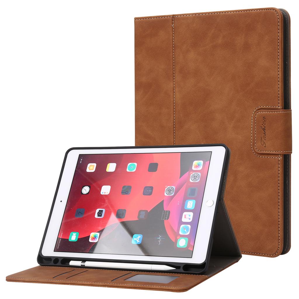 For iPad 10.2 (2021)/(2019)/(2020)/Air 10.5 Inch (2019) Case Wallet Calf Texture Tablet Cover with Pens Slot