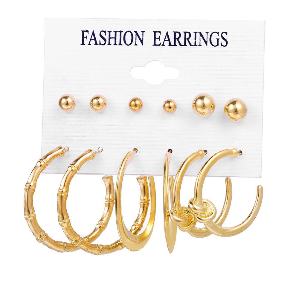 Creative Retro French Gold Pearl-Inlaid Earrings Set for Ladies