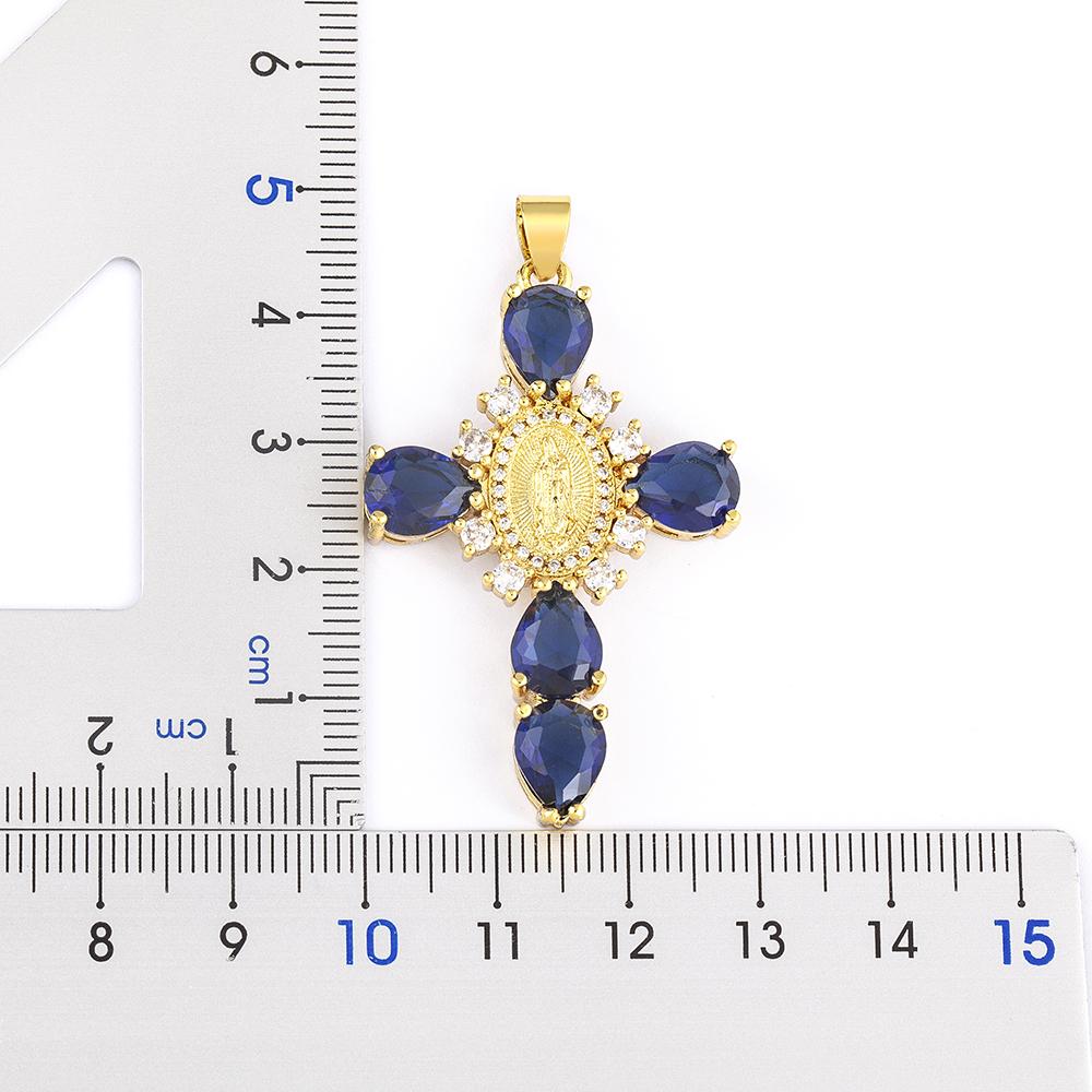 Nidin Hot Selling Women Hip-hop Punk Style Zircon Cross Virgin Mary Pendant Necklace Fashion Sweater Chain Personalized Jewelry