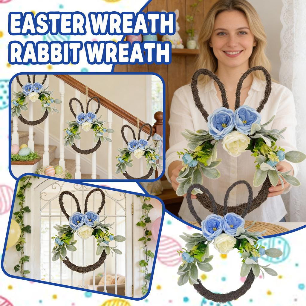 Easter Bunny Wreath Door Hanging Decoration Handmade Simulated Flower Wreath Home Front Door Decoration Background Easter Decor Wreath