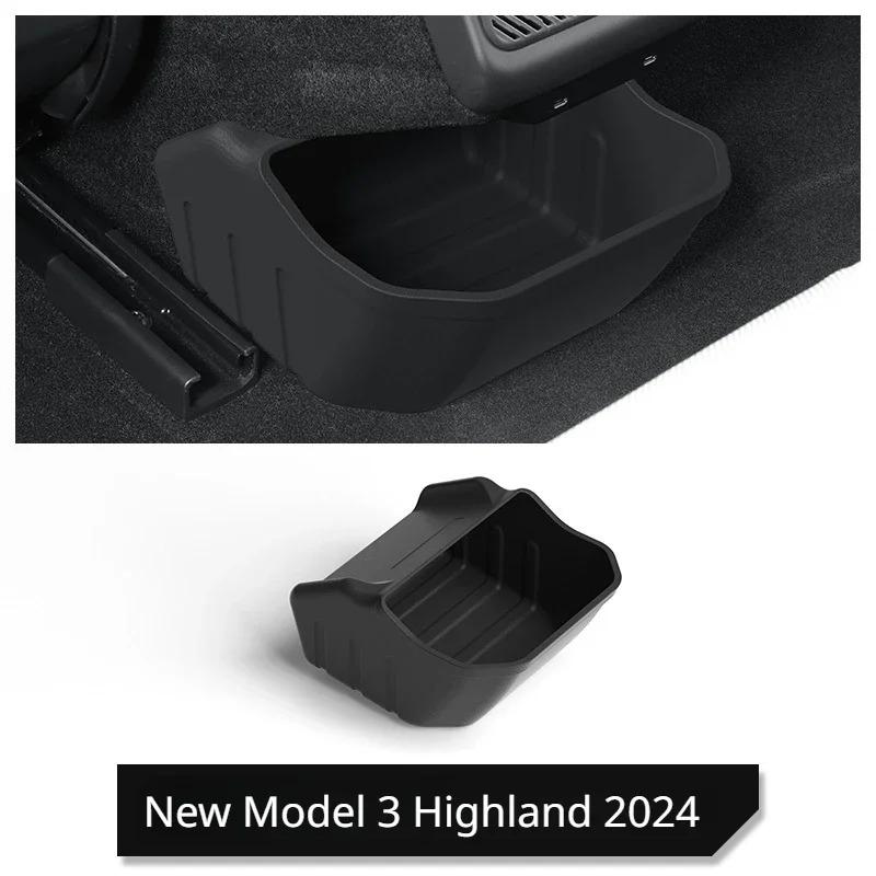 For Tesla 2024 New Model 3 Highland Rear Middle Storage Box Silicone Rear Floor Storage Box Organizer Car Interior Accessories