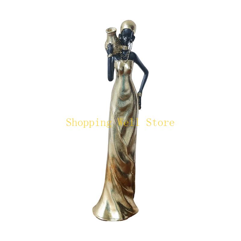 KX4B Handcrafteds African Black Woman Resins Figurine for Unique Home Decoration