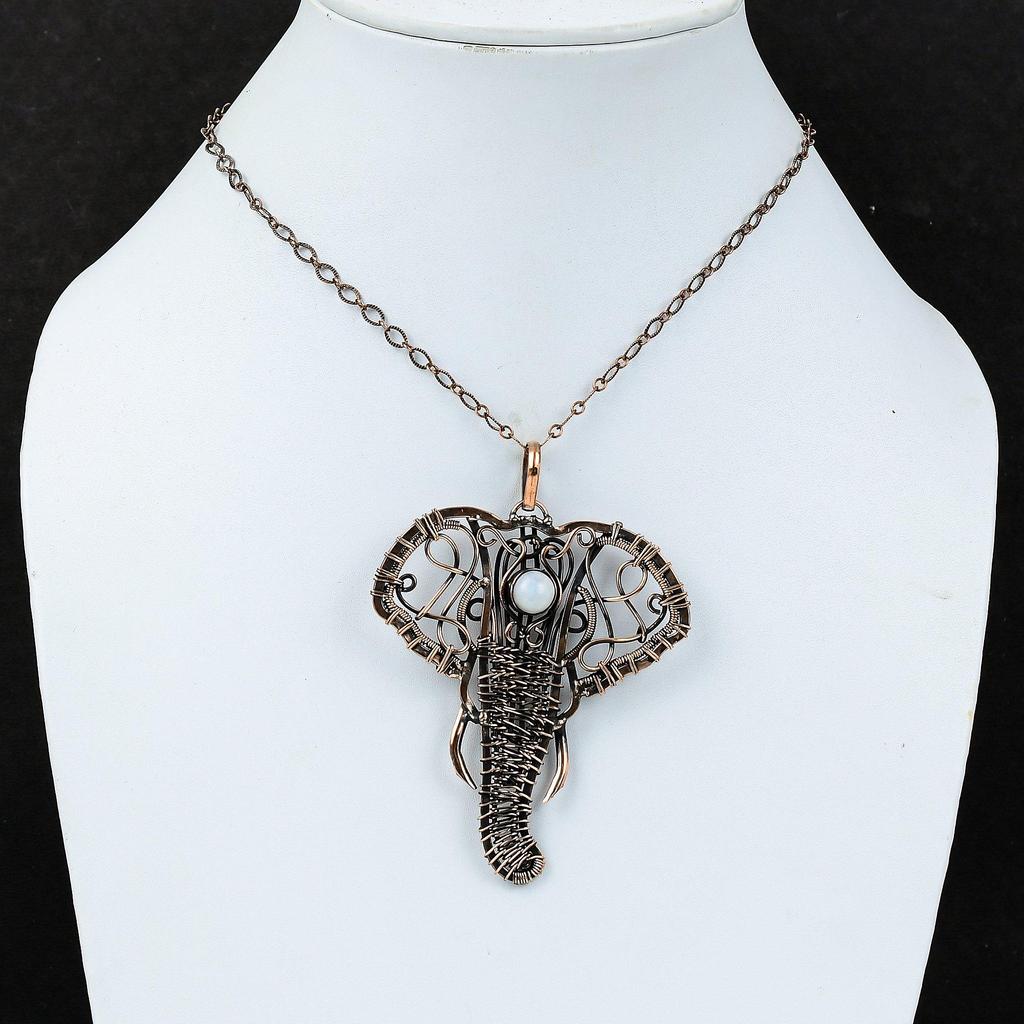 Rainbow Moonstone Pendant Copper Wire Wrapped Jewelry Elephant Pendant Handmade Copper Pendant Gemstone Pendant Engagement Gift Wire Pendant