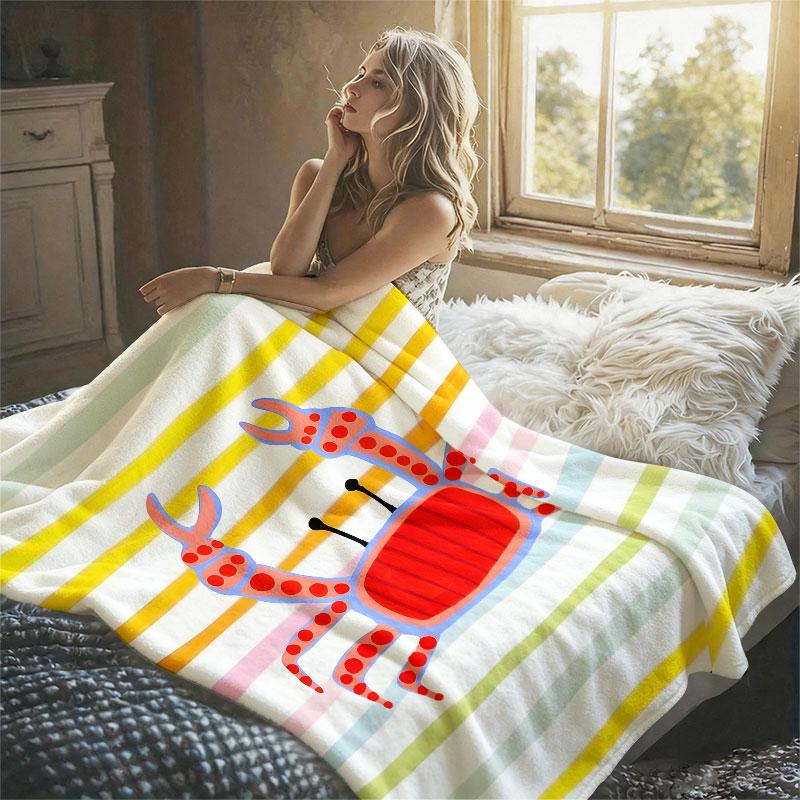 Striped Crab Sketch Flannel Blanket Warm Soft Halloween Christmas Decorative Couch Warm Cozy All-Season Gift