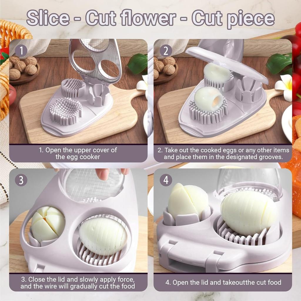 1 Pcs Heavy Duty Egg Slicer with 3 Cutting Modes,Stainless Steel Egg Cutter for Hard Boiled Eggs,Strawberry,Grape,Mushroom,Kitchen Dicer Tool
