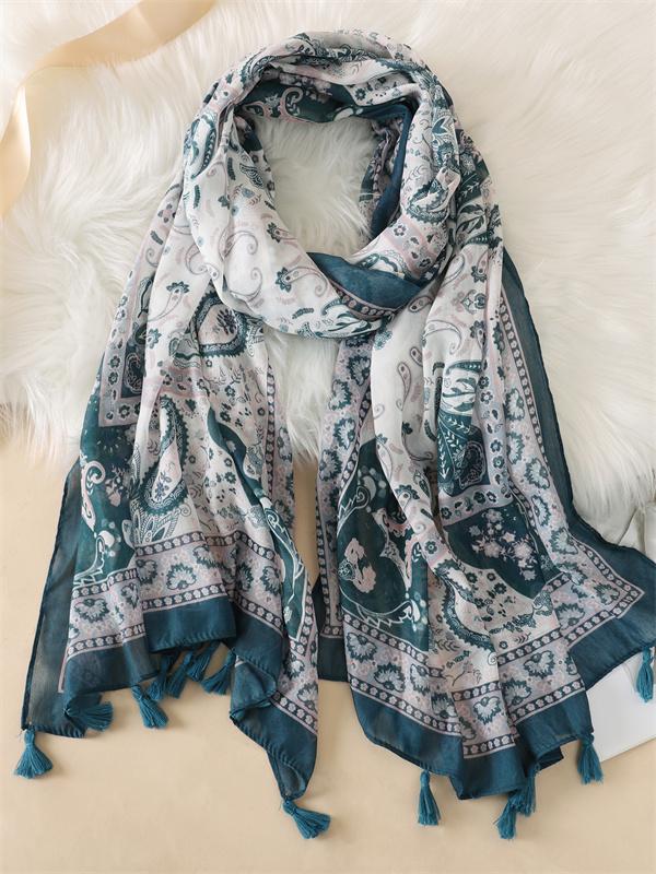 Fashion Paisley Abstract Floral Tassel Viscose Shawl Scarf Lady High Quality Wrap Thin Pashmina Stole Muslim Hijab 180*90Cm