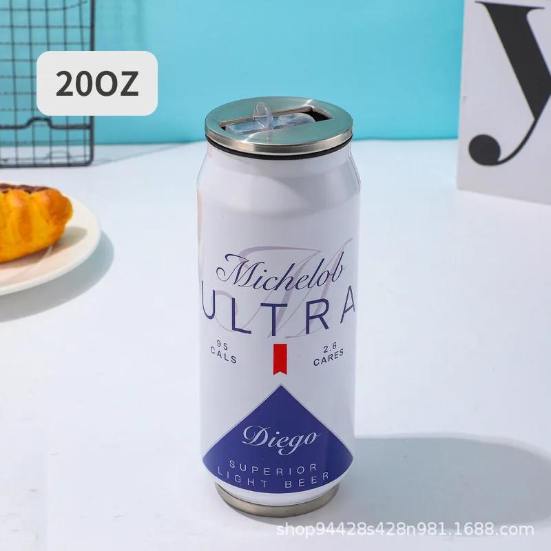 1 pc 500ML Thermos with Straw 304 Stainless Steel Beer Bottle Cola Can Termos Para Cafe Beer Cold Keeper Home Kitchen Drinkware