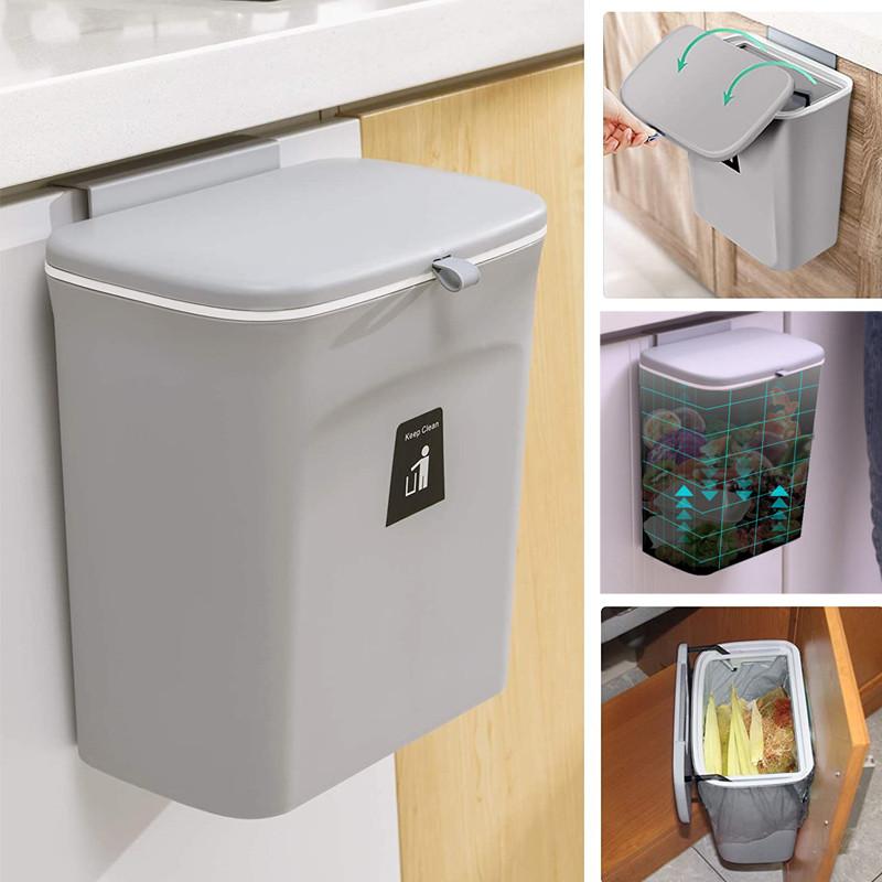 9/7L Wandmontierter Mülleimer für Küche Recycling Mülleimer Toilette Mülleimer Küchenschranktür Hängender Mülleimer mit Deckel