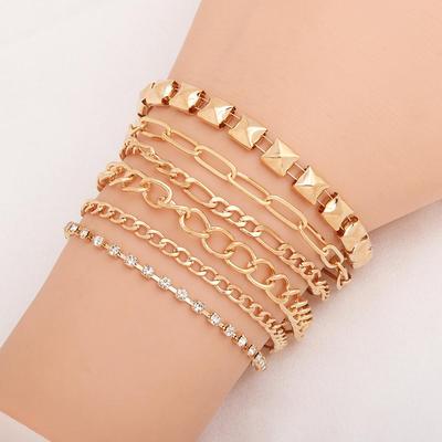 Europäischer & Amerikanischer Stil Strassstein Quadratische Kette Armband Set - 6 Stück