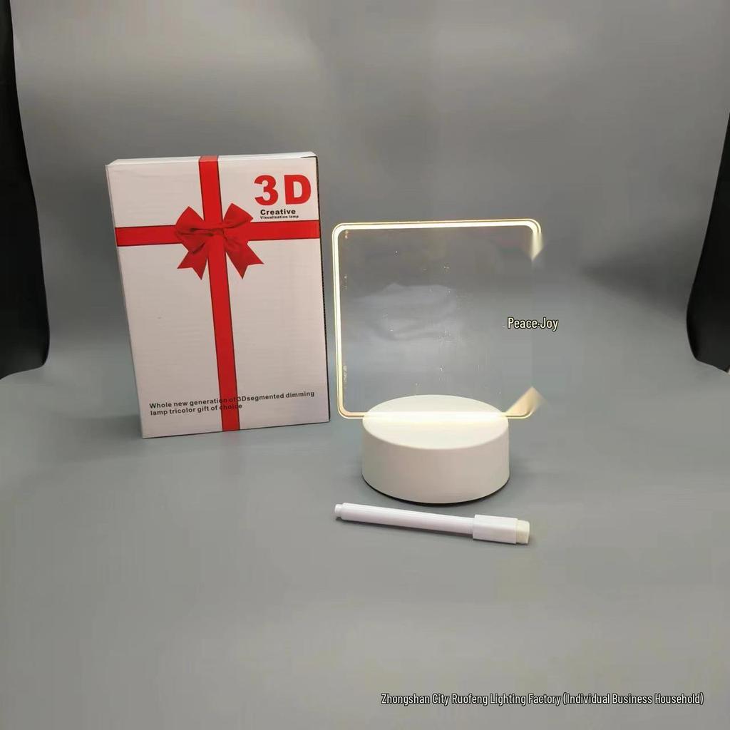 3D Night Light with Solid Wood Base - Erasable Luminous Acrylic Message Board