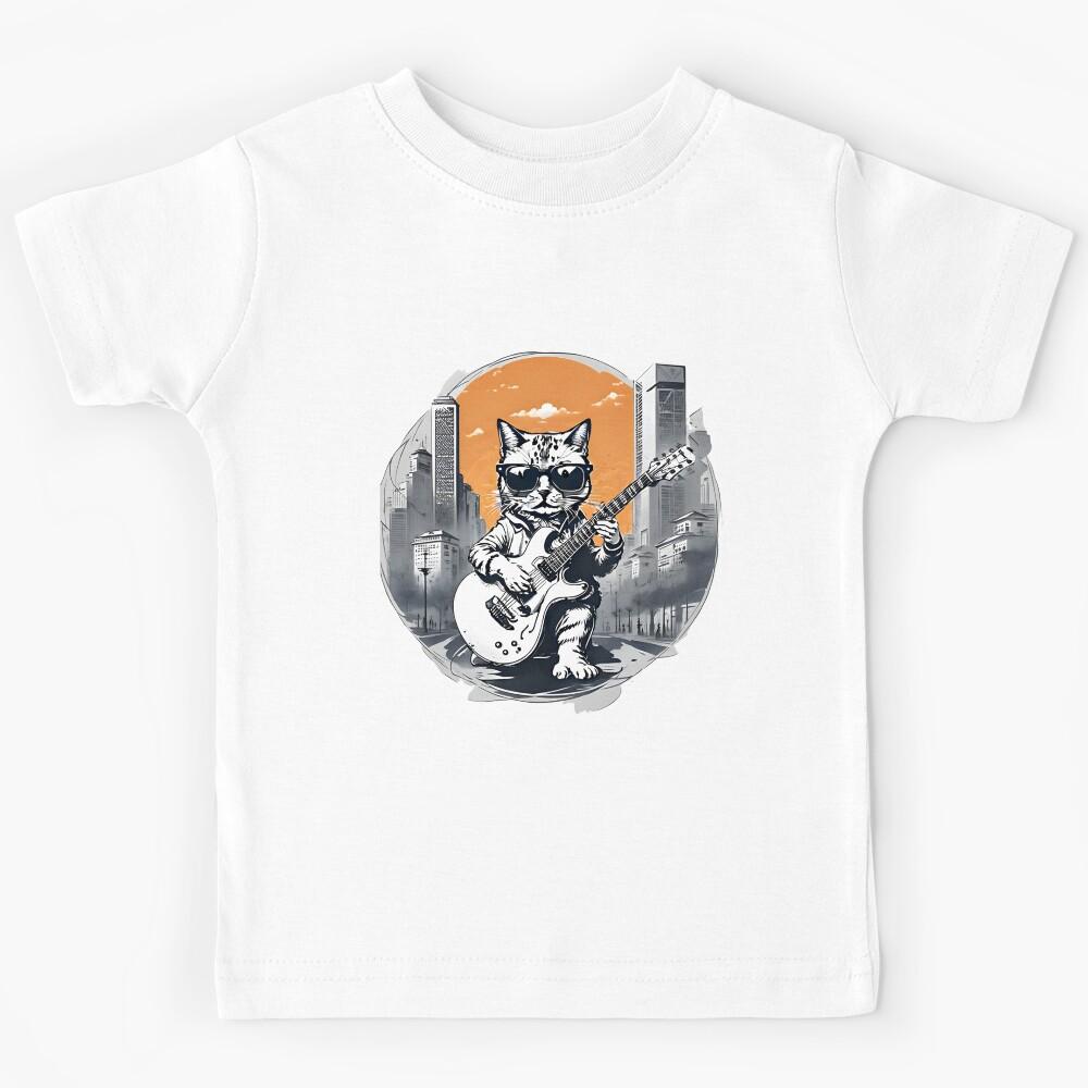 Cat guitar baby playing in city Kids T-Shirt 100