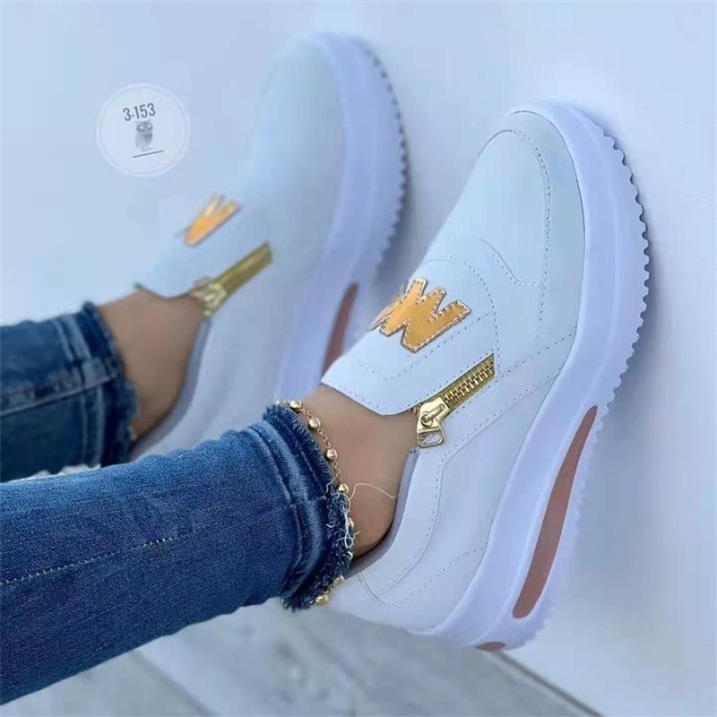 Large Size Sports Shoes, Sponge Cake, Flat Bottom, Side Zipper Color, Casual Sports Women's Shoes
