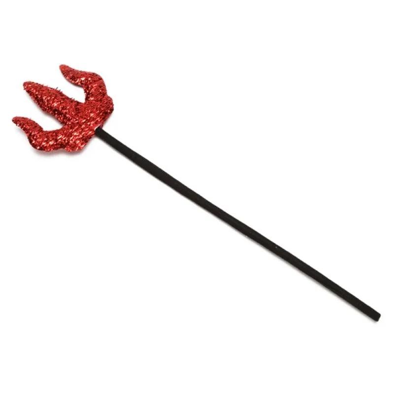 New 2pcs Halloween Red Devil Costume Kit Devil Horn Headband Red Devil Pitchfork Accessories for Boys Girls Halloween Party Prop