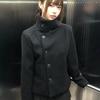 Womens Black Cotton Padded Short Wool Jacket Slim Fit Stand Collardiagonal Buttondiagonal PlacketWomens