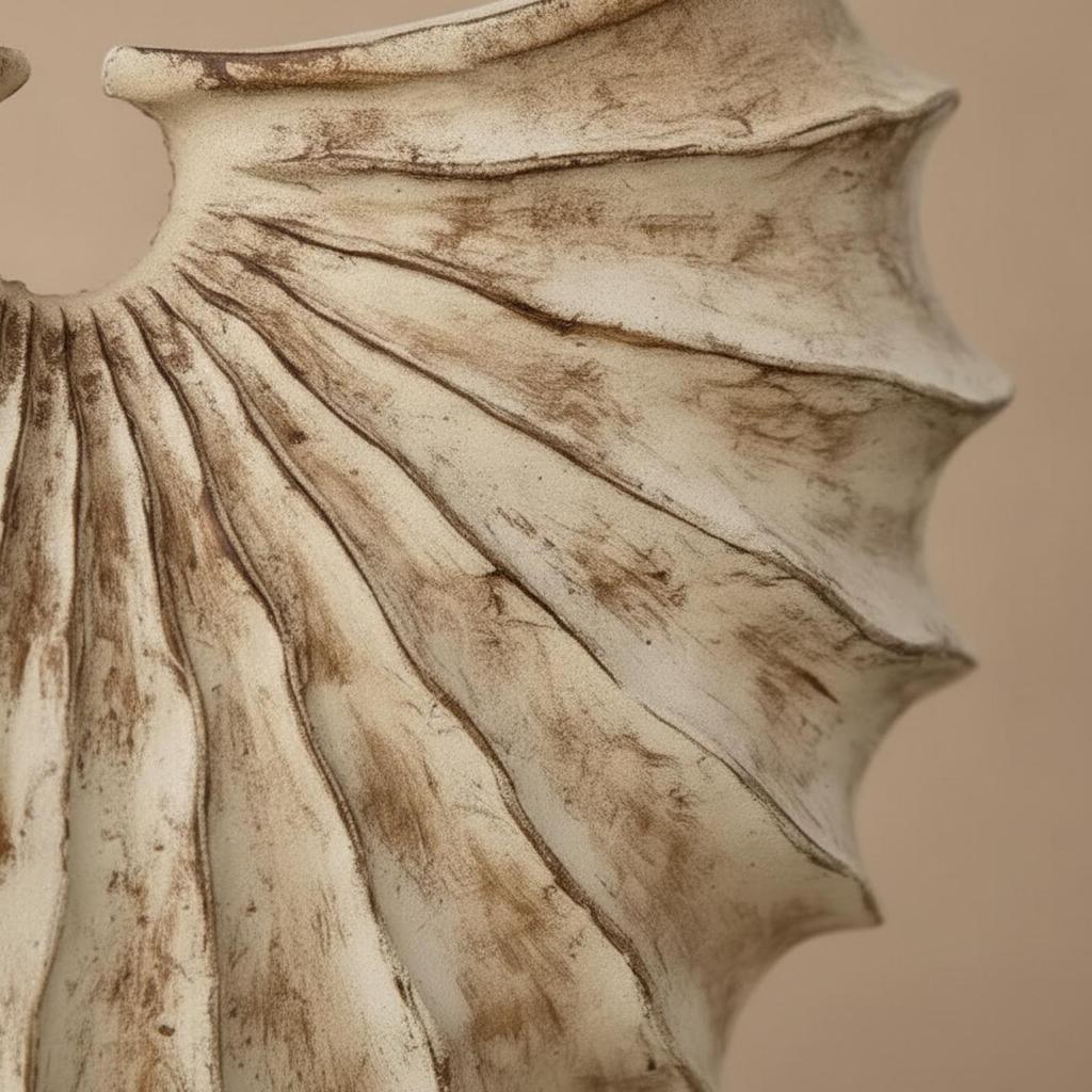 Modern Tabletop Decor | Textured Fluted Surface, Shell Sculpture with Base, Abstract Sculpture, for