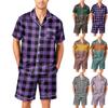 Men's Short Sleeve Pajama Set Button Down Shirt with Pocket and Matching Shorts Soft Lightweight Lounge Sleepwear S To XXXXL