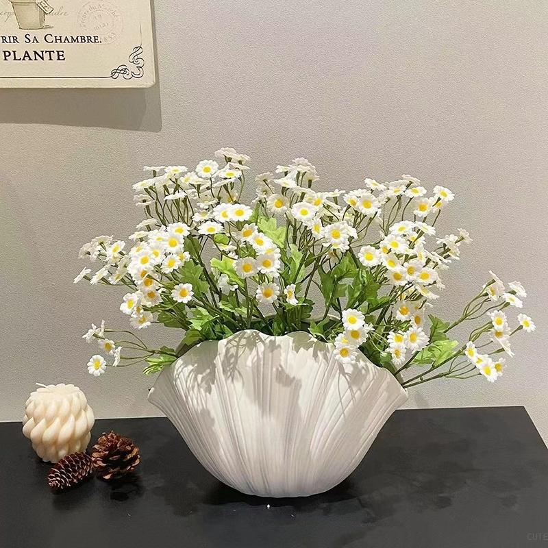 Coastal Shell-Shaped White Vase Plastic Flower Vases Folding Paper Style Dry Flower Bottle Table Centerpiece Home Office Decor