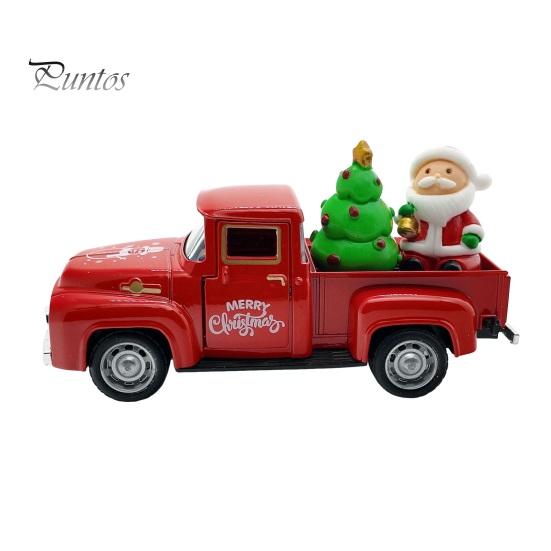 Miniature Christmas Car Decoration Pickup Truck Figurine, Vintage Statue with Santa Claus, Holiday Ornament Tree, Snowman, Alloy Vehicle for Party