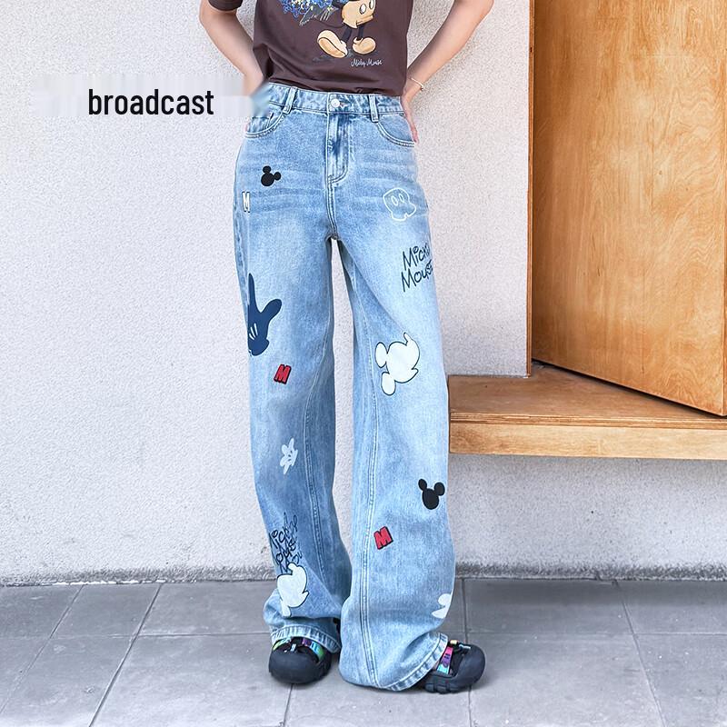 

Broadcast Women s Printed Straight Loose Denim Jeans L