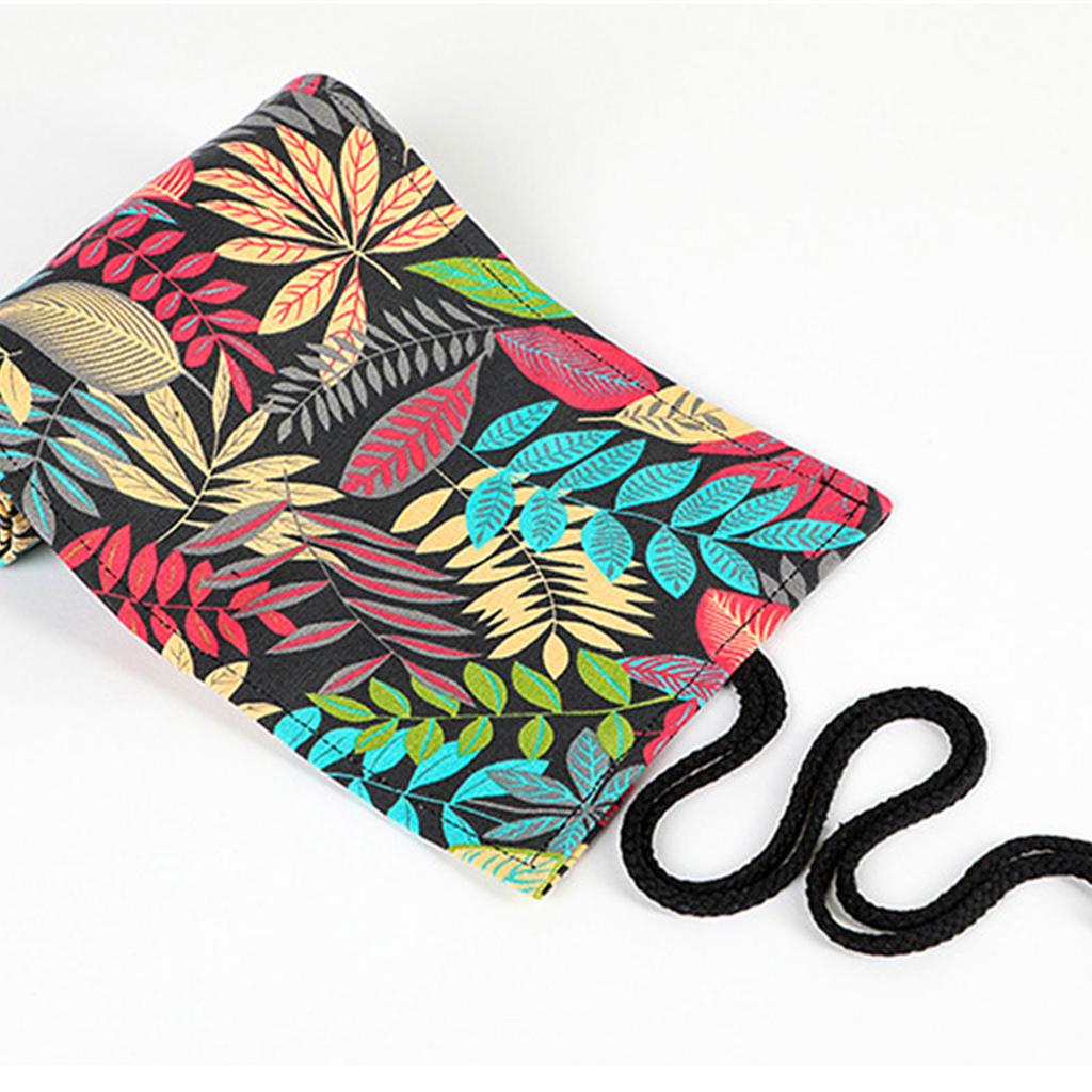 12/24/36/48/72 Hål Rullande Pennfodral Lövtryck Pennförvaringsväska Pennor Rulle Canvas Pennorganisatörsväska