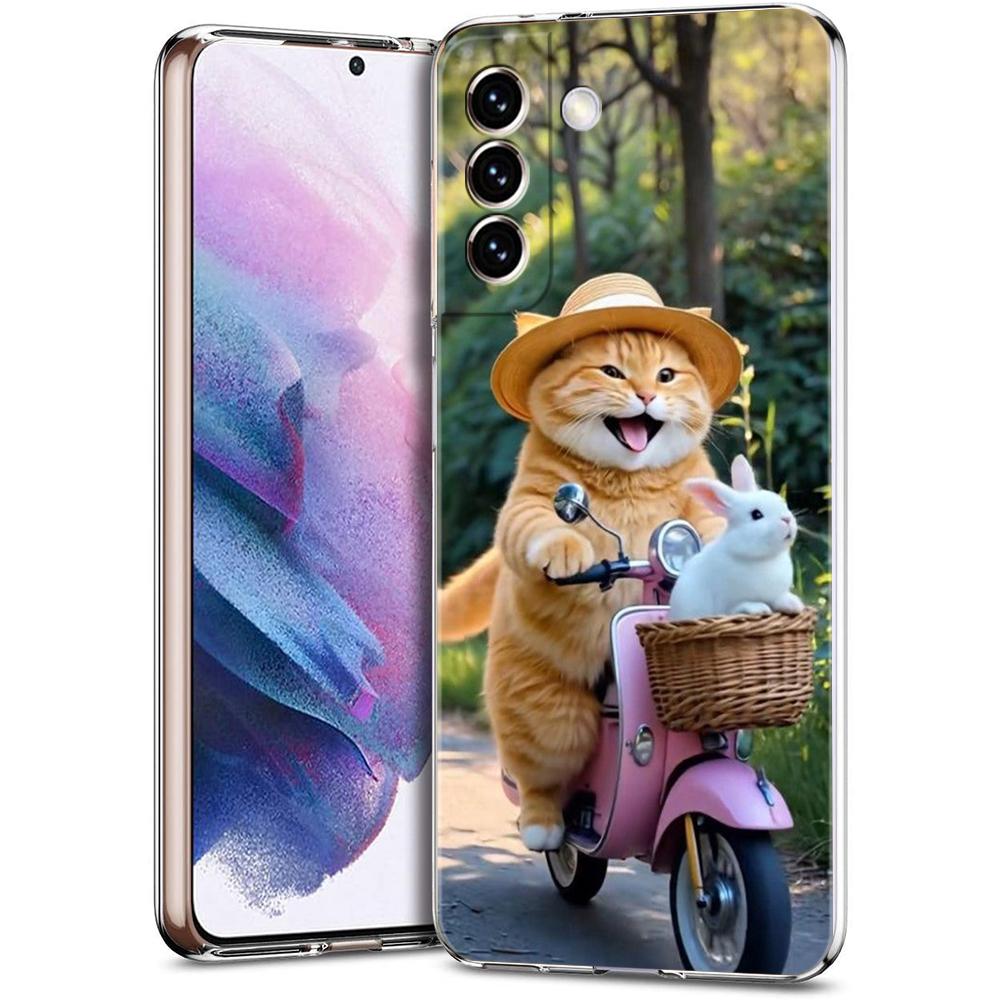 

Transparent Phone Case Cover for Samsung Galaxy S25 S24 S23 S22 S20 S21 FE Ultra S24 S23 S10 S10E Plus A Cat Riding A Motorcycle for Samsung S25