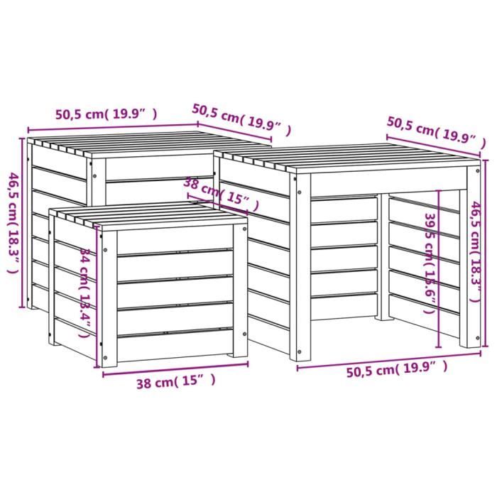 VidaXL Ensemble de boîtes de jardin 3 pcs gris bois de pin massif 823957