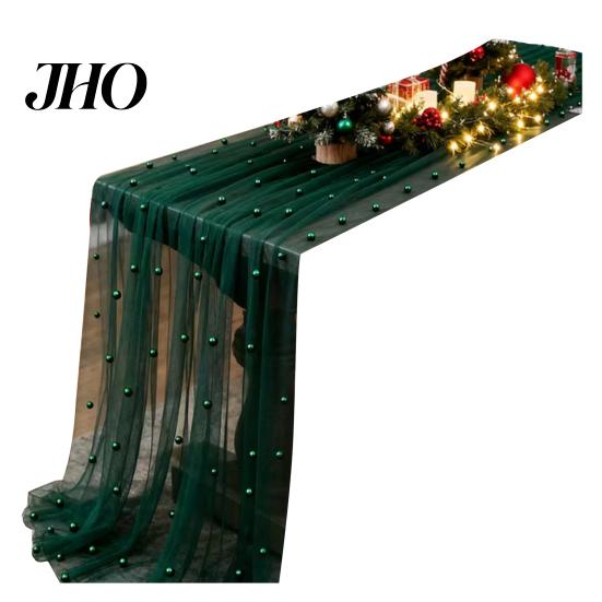 Table Runner for Home Faux Pearl Gauze Boho Sheer Tulle Fabric Party Decoration Wedding Bridal Shower Birthday Dining Decor Festive
