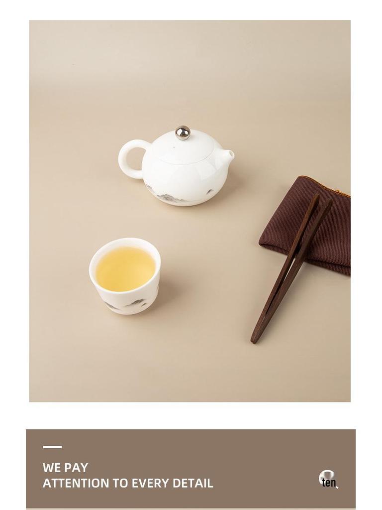 Sheep Fat Jade Portable Ceramic Tea Set - One Pot, Two Cups, Travel-Friendly Souvenir.