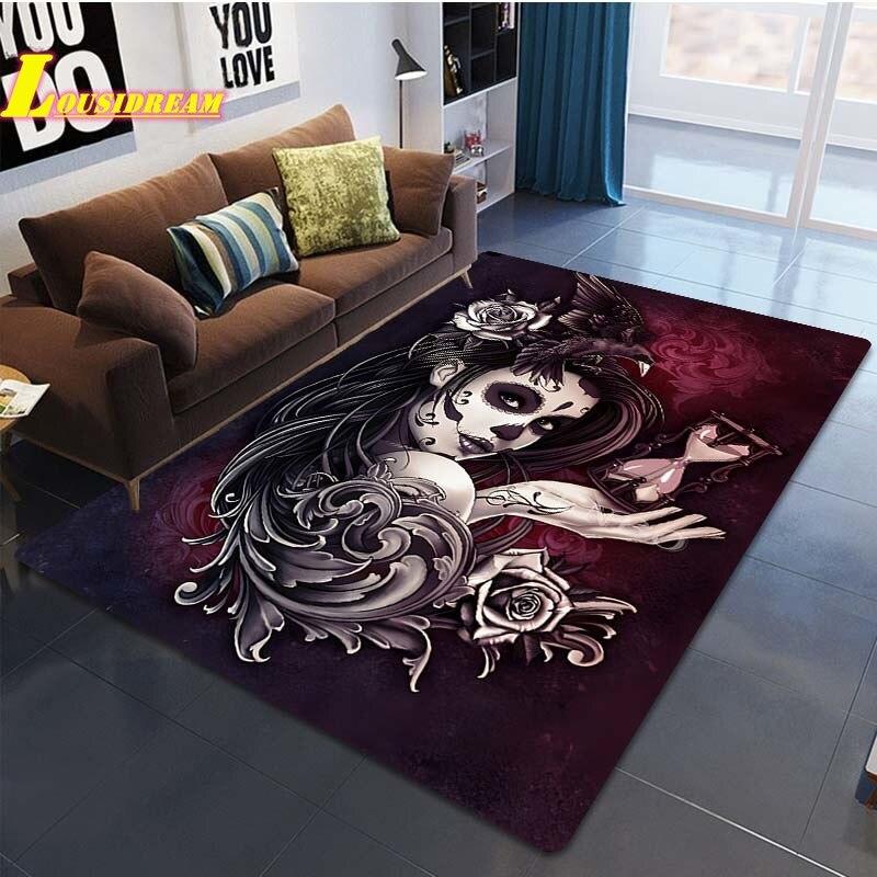 Skull Face Girls Fashion Print Rug Home Decor Rug Living Room Bedroom Dining Bathroom Balcony Rugs Floor Mats Teen Room Decor