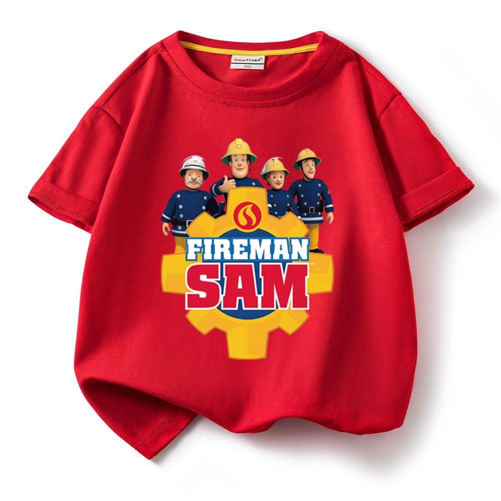 Kids Cotton Tshirt Fireman Sam Boys Girls Cartoon O-Neck Tee Toddler Short Sleeved Tshirt Childrens Summer Clothing Fashion Top