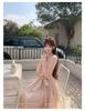 Sweet Narcissus Camellia Knit Dress with Lace Ruffle Collar & Flowy Gauze Skirt