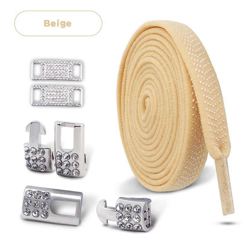 No Tie Shoe laces Elastic Laces Sneakers Tennis Silver Diamond buckle Shoelaces without ties Flat Shoelace for Shoes accessories