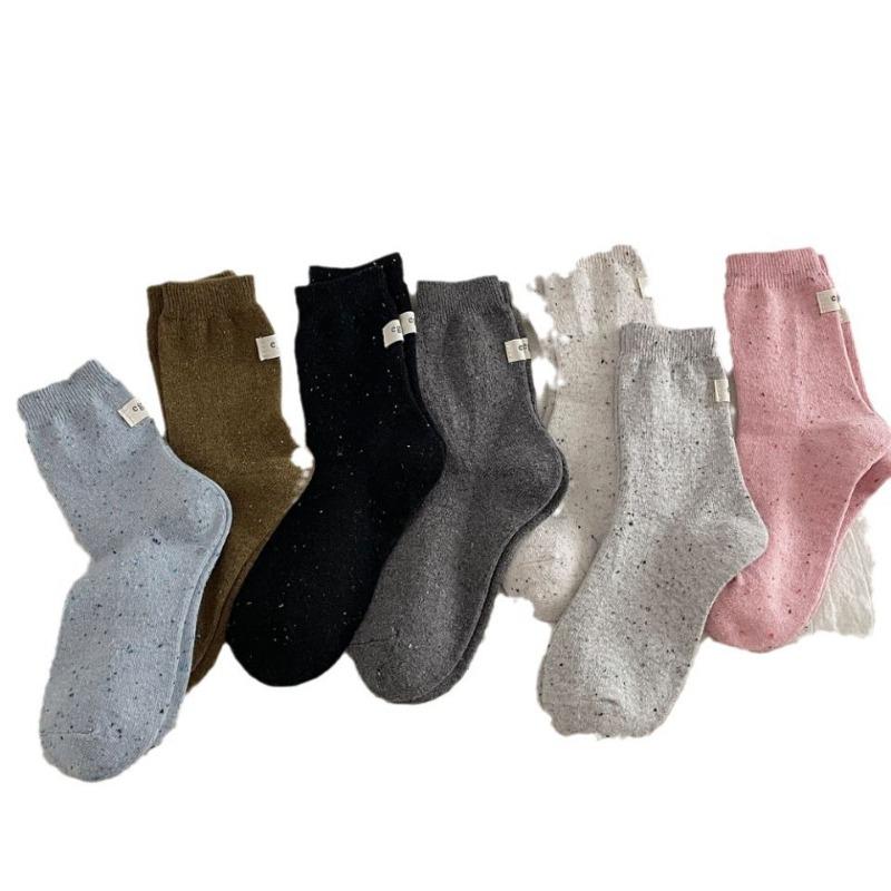 Chaussettes Tube Pile Laine Standard Épaissies Chaudes Couleur Unie Automne et Hiver pour Femme