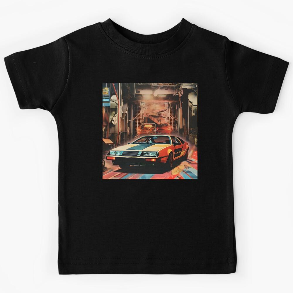 Collage Style Metallic Color Retro Futuristic Sports Car Kids T-Shirt 130