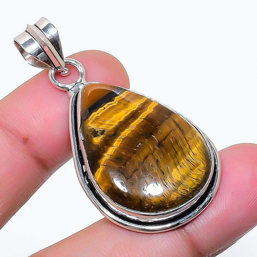 Natural Tiger Eye Gemstone Handmade 925 Sterling Silver Pendant 1.77  AP-14818