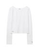 Lense Cut-Out Boat Neck Long Sleeve Tee White