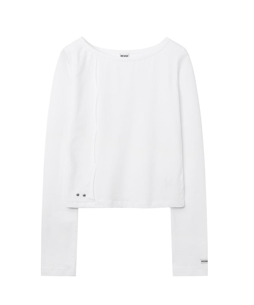 Lense Cut-Out Boat Neck Long Sleeve Tee White