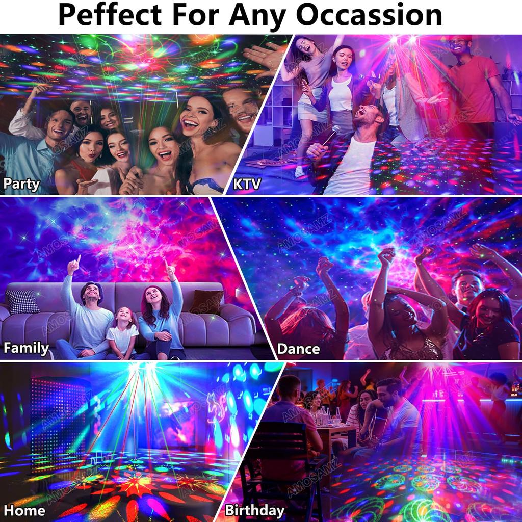 Party lights, disco DJ strobe lights, rave stage projector effects, dance club lights, with sound-enabled remote control, for parties, home shows, kar