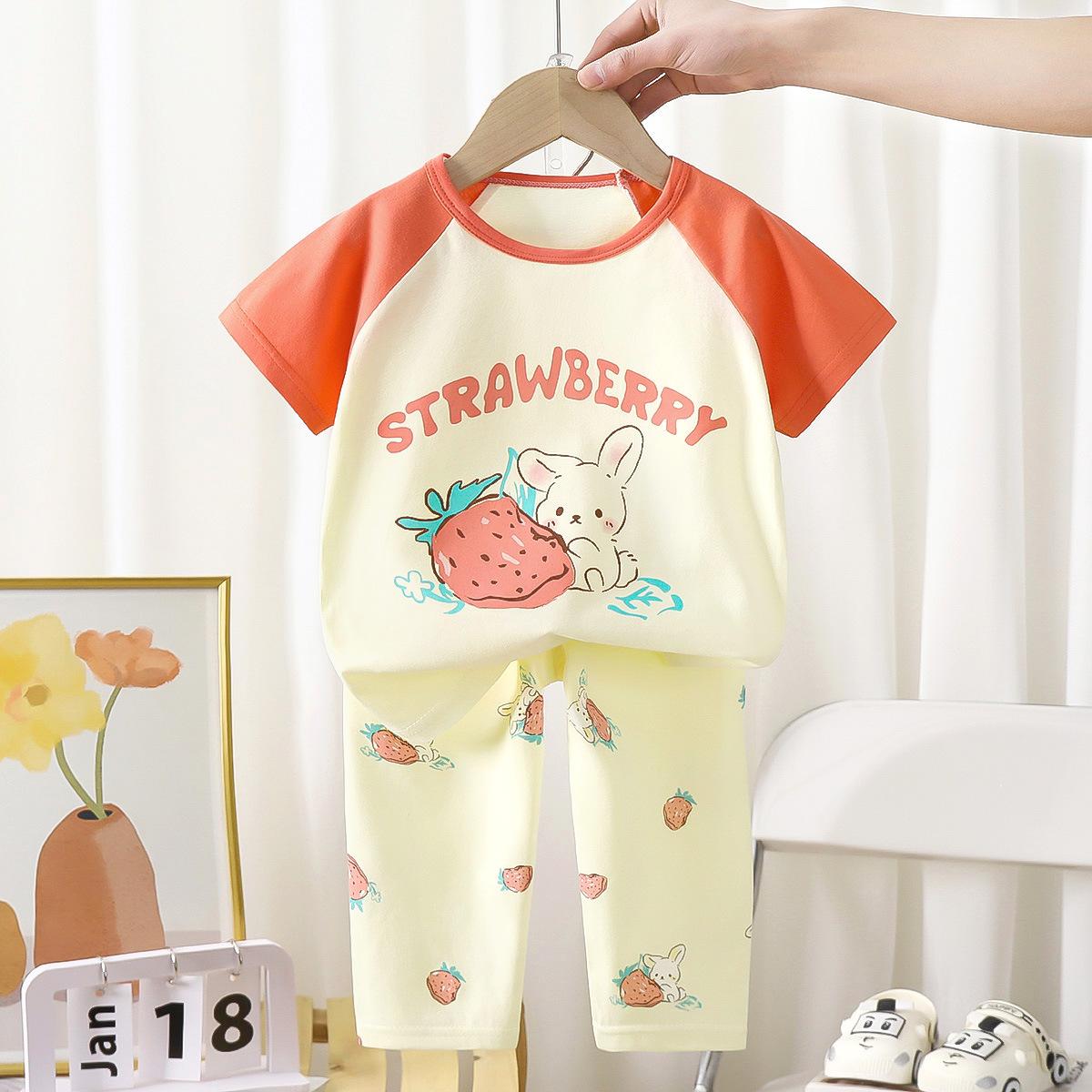 

Детская хлопковая летняя повседневная пижама с короткими рукавами для мальчиков и девочек 110cm