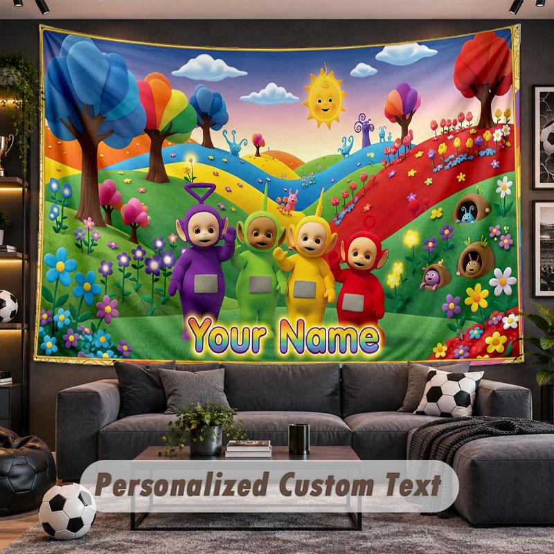 Wall Hanging Tapestry Custom NameTeletubbies Pattern Personalized Printed Fabric Wall Decor