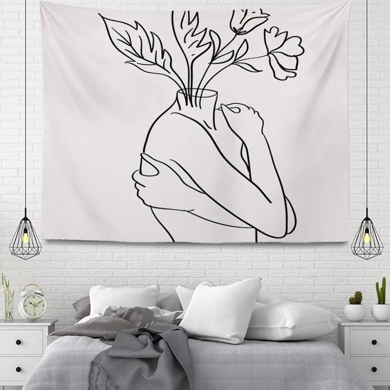 Office Living Room Tapestry Simple Line Geometric Pattern Hanging Cloth Home Wall Decoration Tapestry
