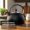 Tea Kettle with Wooden-Look Handle Hammered Cookware Rust-Resistant for Kitchen