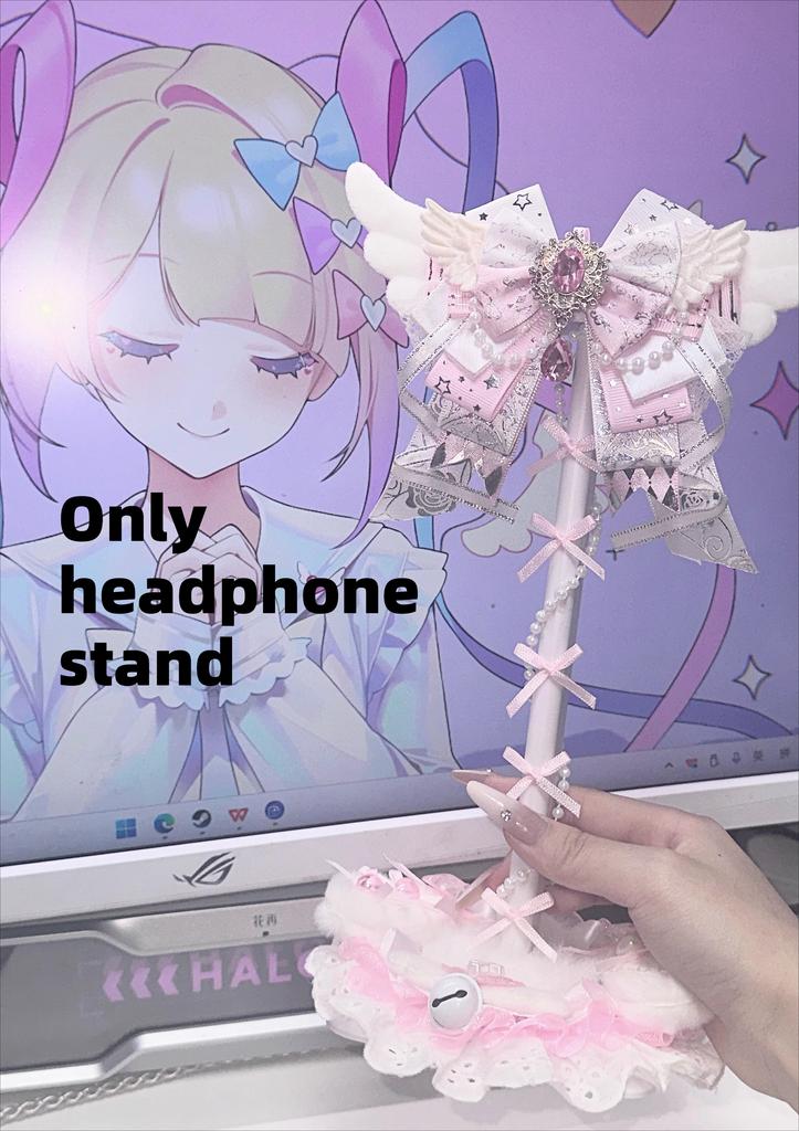 Nuevo Lindo Soporte para Auriculares con Alas de Ángel Personalizado con Lazo de Encaje Rosa Soporte para Auriculares Decoración de Escritorio Kawaii para Exhibición de Auriculares para Gaming