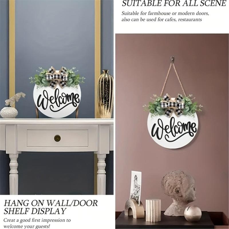 Welcome Sign Front Door Decorations,Round Wood Wreath Wall Hangings Decors for Outdoor Indoor,Home,Farmhouses ,Porch