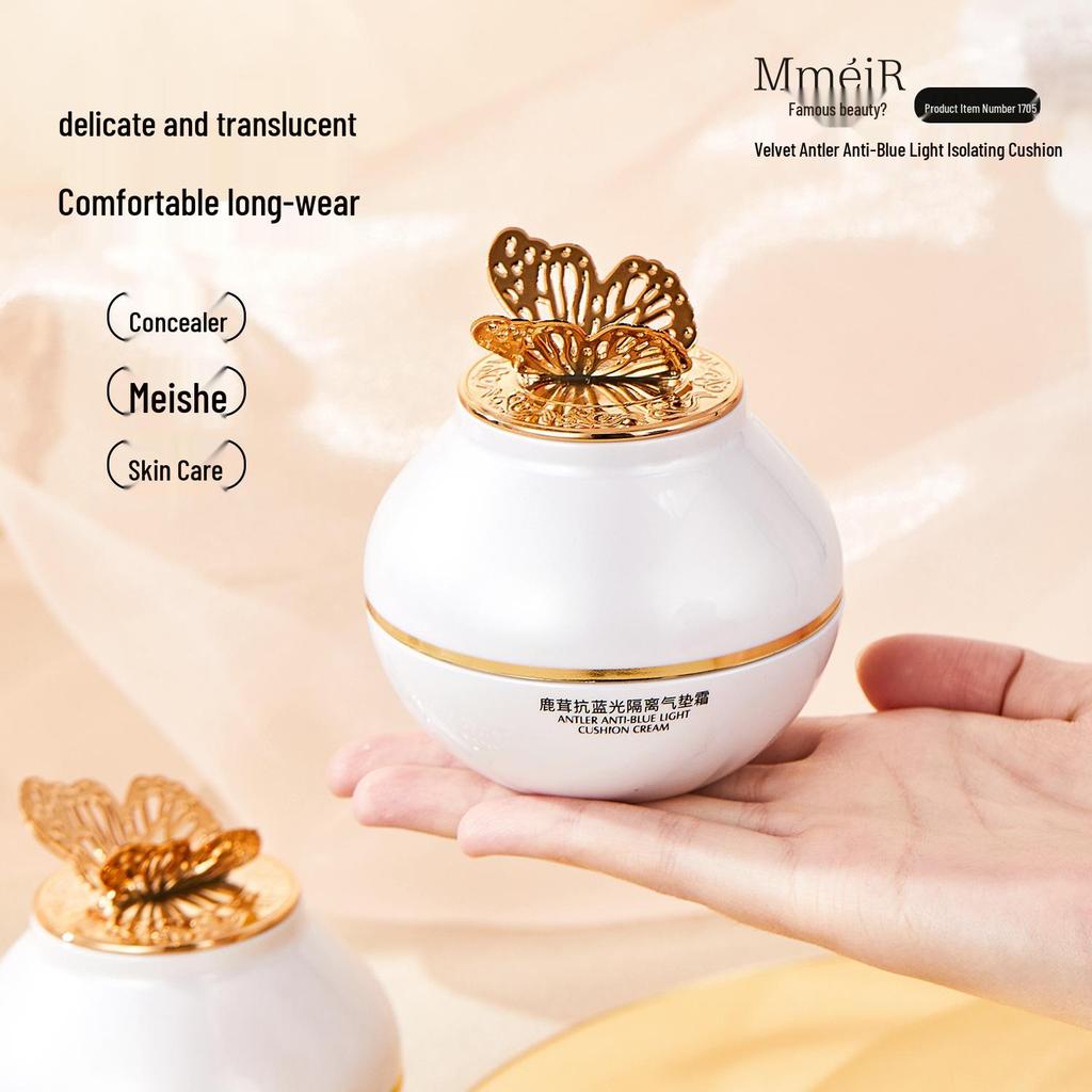 Famous Beauty Deer Antler Anti-Blue Light Cushion Cream: Smudge-Free, Translucent, Long-Lasting Concealer with Butterfly Design